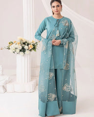Ladies Neatural Crepe Farshi Salwar Kameez Dupatta ￼