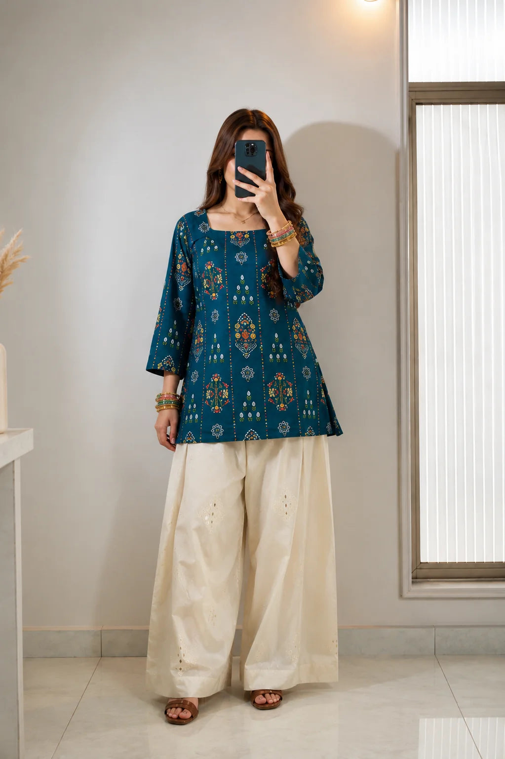Fully Digital printed kurti with fitting adjustable dori on back side