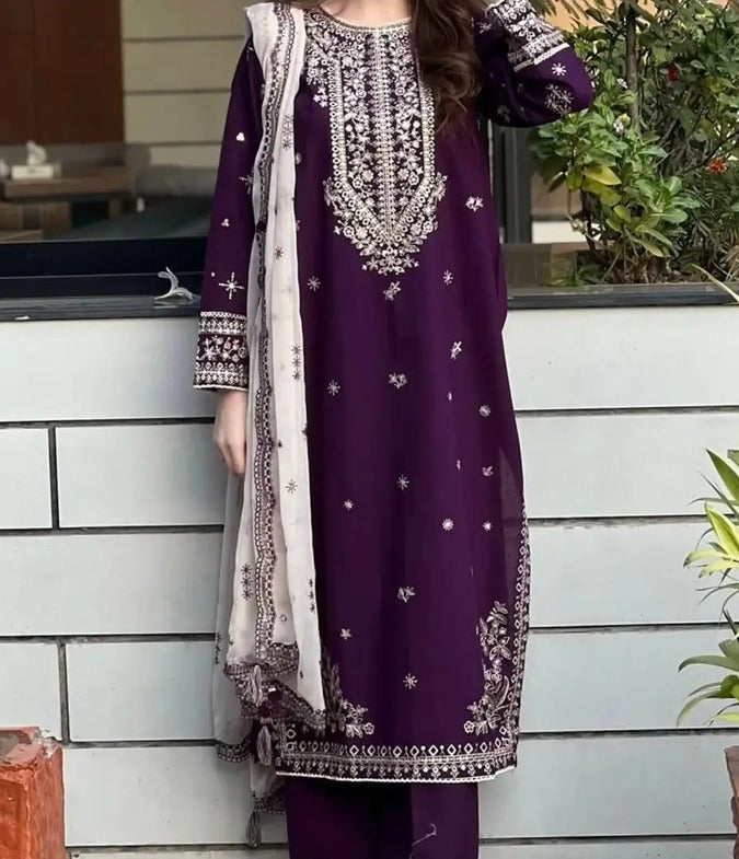 Solace 3Pc - Embroidered Dress