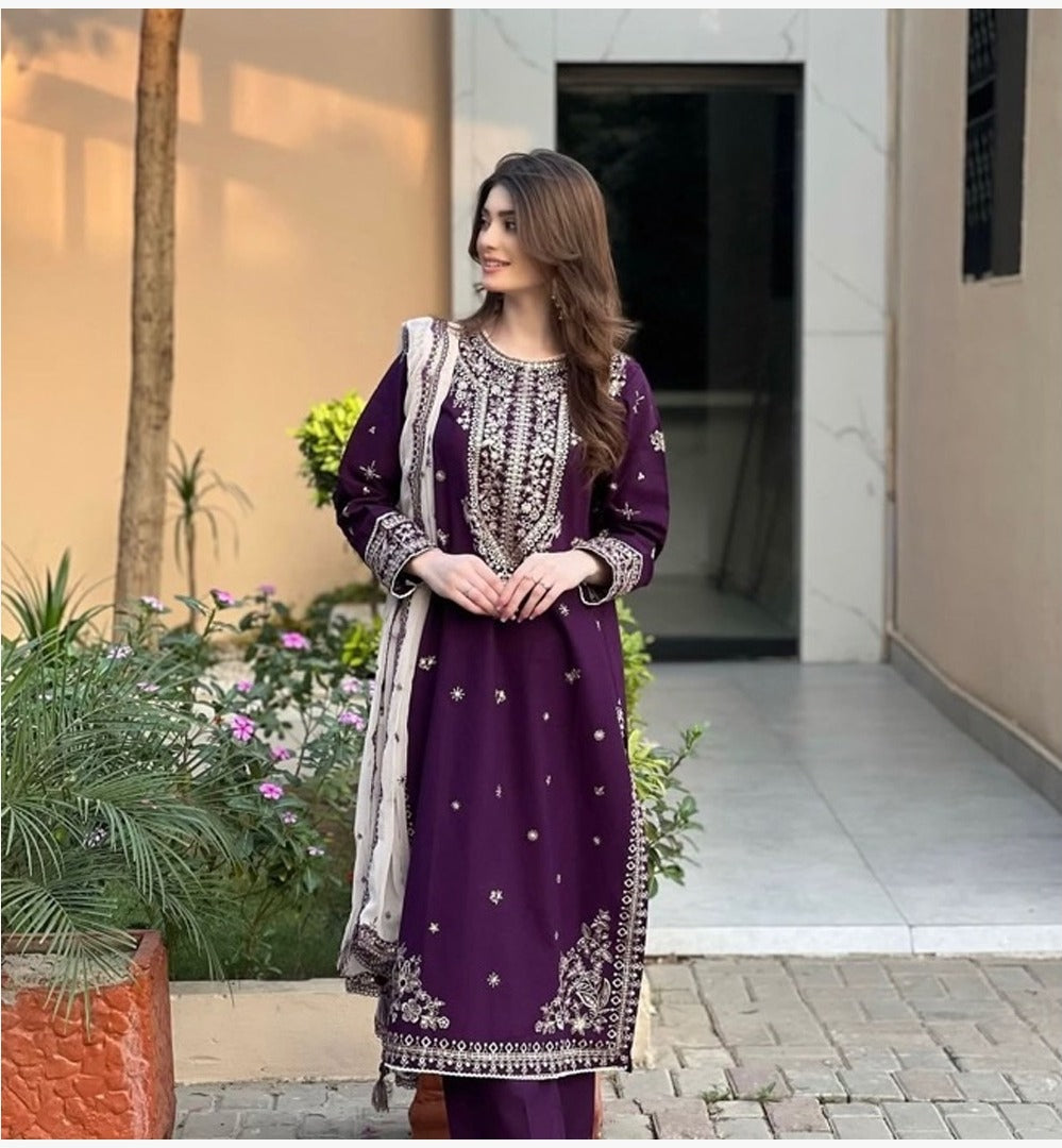 Solace 3Pc - Embroidered Dress