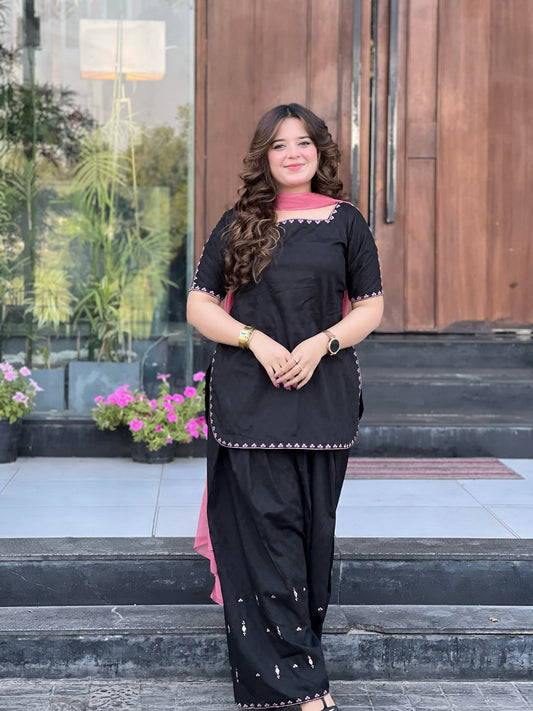 Embroidered 3 Piece Cotton Suit