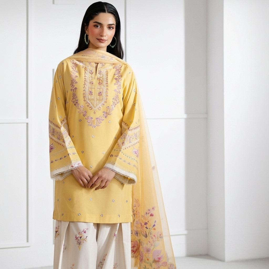 Gulabo Embroidered 3pcs fabric lawn cotton
